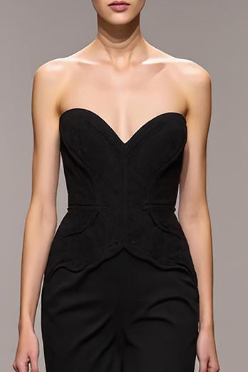 Black Mermaid Sweetheart Maxi Evening Dress with Slit