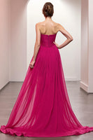 Load image into Gallery viewer, Pink Strapless Ruched Maxi Evening Dress with Slit