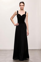 Load image into Gallery viewer, Simple Black A Line Ruched Long Evening Dress