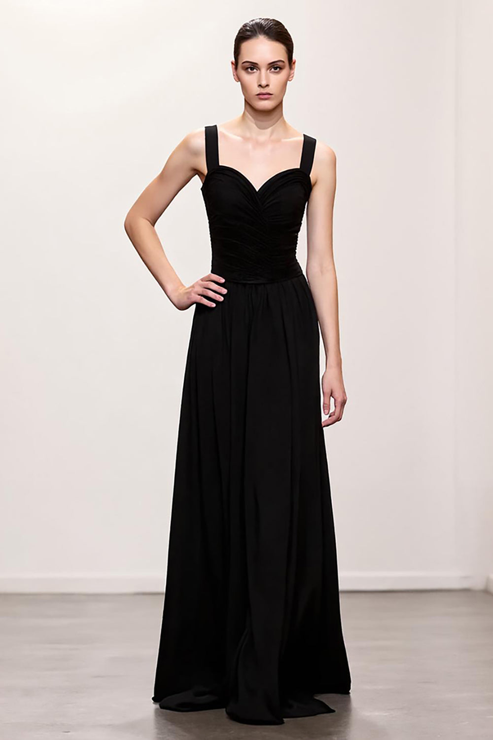 Simple Black A Line Ruched Long Evening Dress