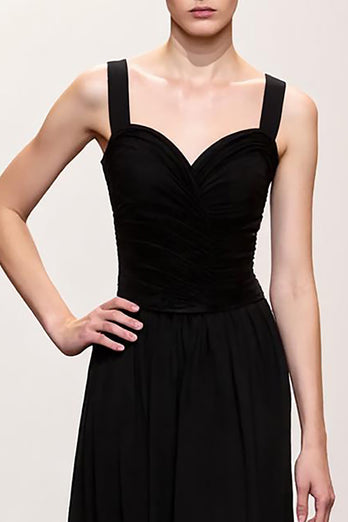 Simple Black A Line Ruched Long Evening Dress