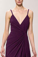 Load image into Gallery viewer, Purple Chiffon Spaghetti Straps A Line Ruched Long Evening Dress with Slit
