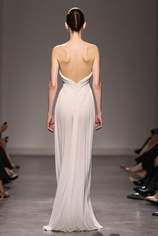 Elegant Ivory Sheath Strapless Ruched Long Evening Dress