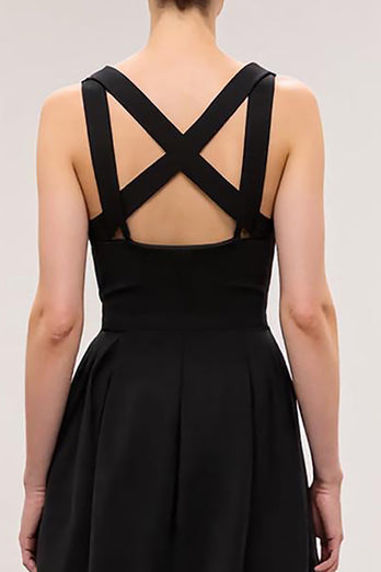 Simple Black A Line Square Neck Long Evening Dress