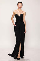Load image into Gallery viewer, Black Sheath Sweetheart Long Evening Dress with Slit