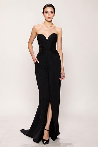 Black Sheath Sweetheart Long Evening Dress with Slit
