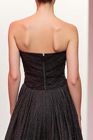 Load image into Gallery viewer, Sparkly Black A Line Strapless Long Evening Dress