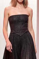 Load image into Gallery viewer, Sparkly Black A Line Strapless Long Evening Dress