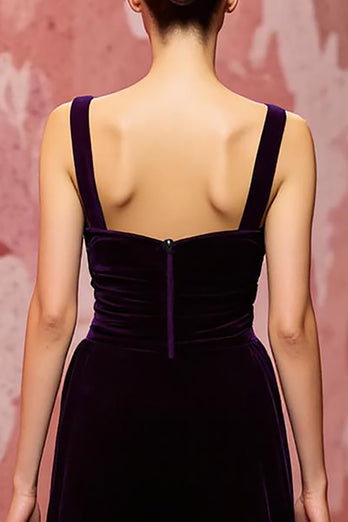 Simple Dark Purple A Line Velvet Long Evening Dress