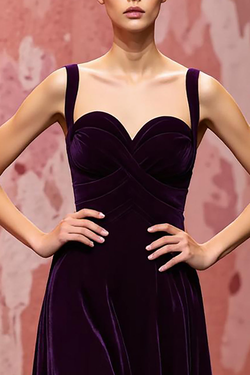 Load image into Gallery viewer, Simple Dark Purple A Line Velvet Long Evening Dress