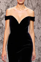 Load image into Gallery viewer, Black Mermaid Velvet Off the Shoulder Sweep Train Evening Dress