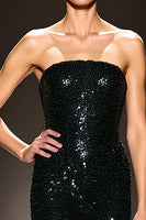 Load image into Gallery viewer, Sparkly Black Sequins Sheath Strapless Maxi Evening Dress