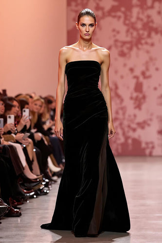 Black Velvet Strapless Mermaid Long Evening Dress
