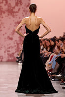 Load image into Gallery viewer, Black Velvet Strapless Mermaid Long Evening Dress