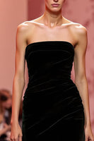 Load image into Gallery viewer, Black Velvet Strapless Mermaid Long Evening Dress