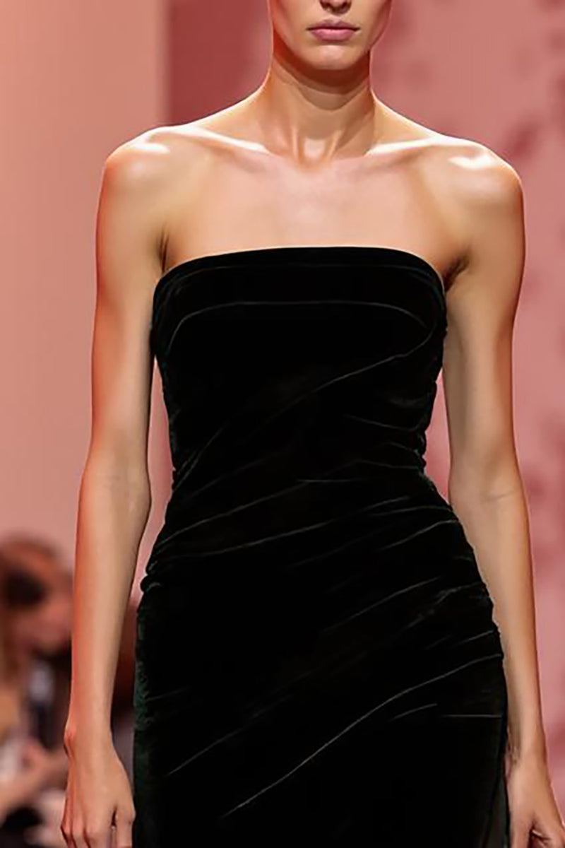 Load image into Gallery viewer, Black Velvet Strapless Mermaid Long Evening Dress