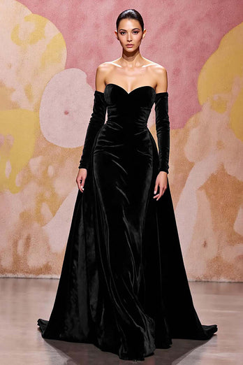Dark Red Sweetheart Velvet A Line Long Evening Dress