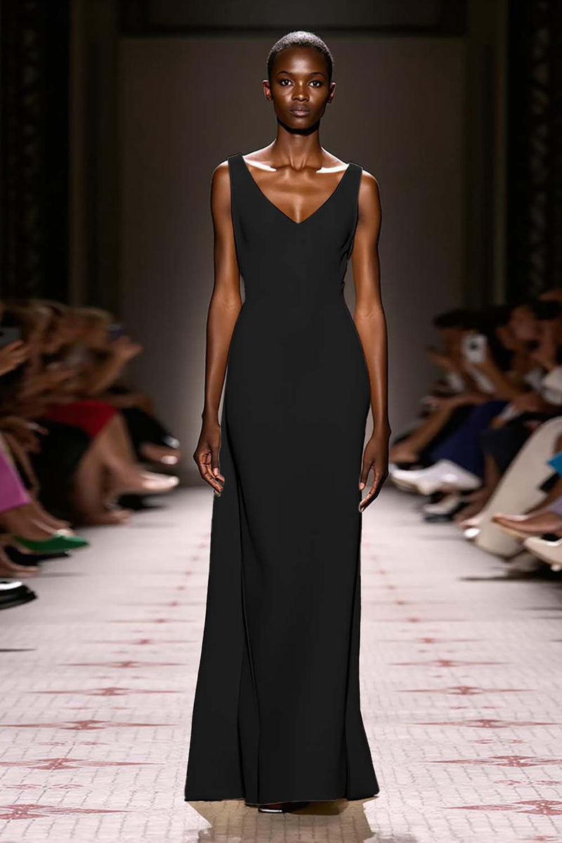 Load image into Gallery viewer, Simple Ivory Sheath V-Neck Satin Backless Long Evening Dress