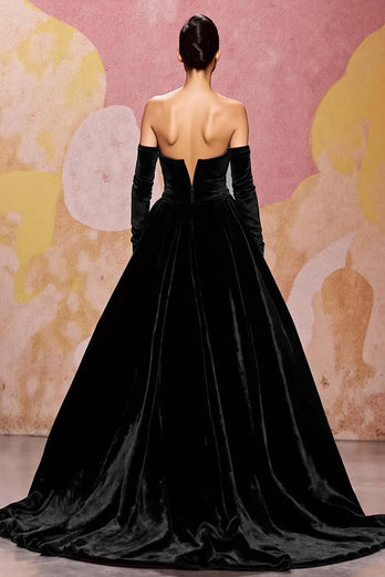 Dark Red Sweetheart Velvet A Line Long Evening Dress