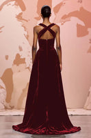 Load image into Gallery viewer, Simple Black Keyhole Velvet Maxi Evening Dress