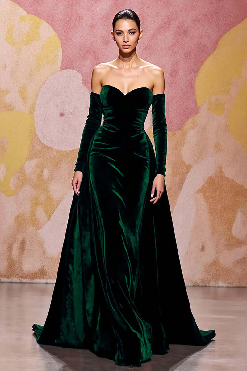 Load image into Gallery viewer, Dark Red Sweetheart Velvet A Line Long Evening Dress