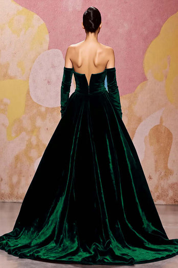 Dark Red Sweetheart Velvet A Line Long Evening Dress