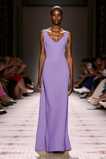 Simple Ivory Sheath V-Neck Satin Backless Long Evening Dress