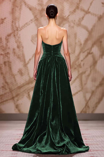 Dark Red Sweetheart Velvet Long Evening Dress with Slit