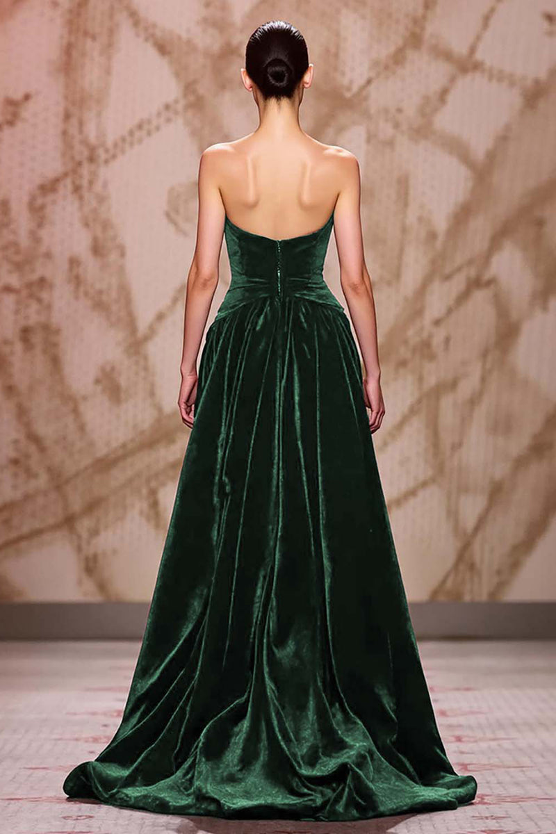 Load image into Gallery viewer, Dark Red Sweetheart Velvet Long Evening Dress with Slit