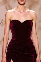Load image into Gallery viewer, Dark Red Sweetheart Velvet Long Evening Dress with Slit