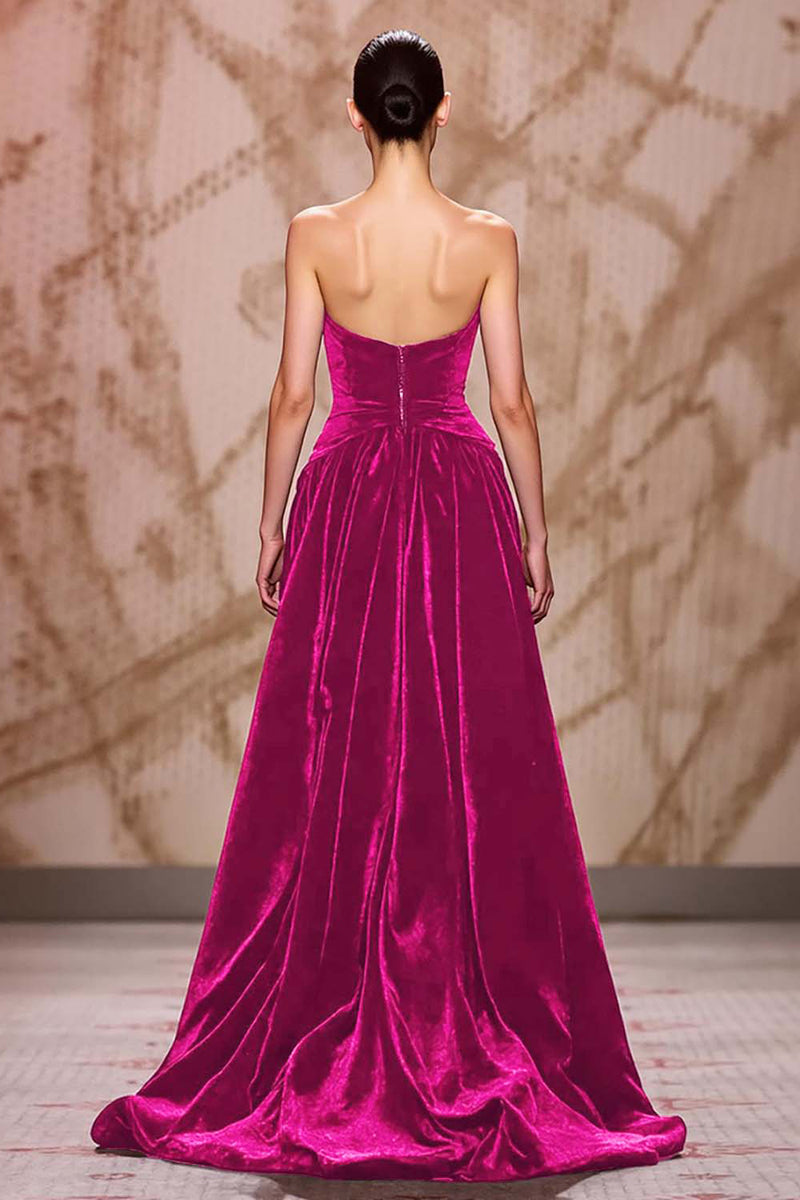 Load image into Gallery viewer, Dark Red Sweetheart Velvet Long Evening Dress with Slit