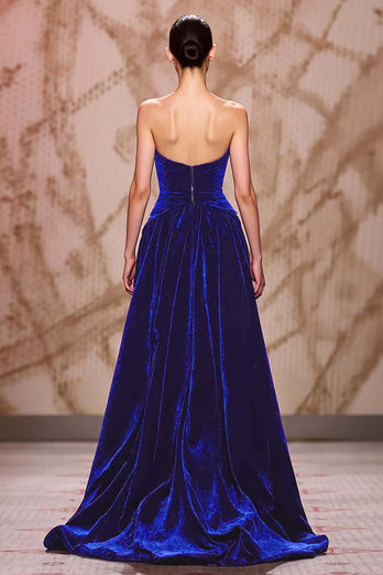 Dark Red Sweetheart Velvet Long Evening Dress with Slit