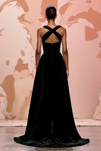 Simple Black Keyhole Velvet Maxi Evening Dress