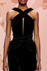 Load image into Gallery viewer, Simple Black Keyhole Velvet Maxi Evening Dress