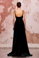 Load image into Gallery viewer, Simple Black Spaghetti Straps Velvet Long Evening Dress