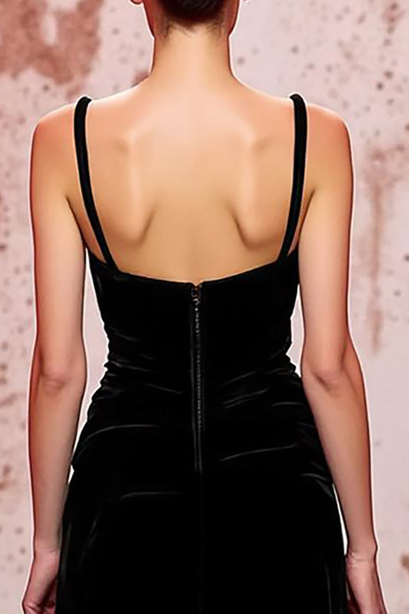 Load image into Gallery viewer, Simple Black Spaghetti Straps Velvet Long Evening Dress