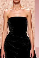Load image into Gallery viewer, Simple Black Velvet Strapless A Line Long Evening Dress