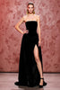 Load image into Gallery viewer, Simple Black Velvet Strapless Long Evening Dress with Slit