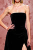 Load image into Gallery viewer, Simple Black Velvet Strapless Long Evening Dress with Slit