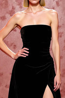 Load image into Gallery viewer, Simple Black Velvet Strapless Long Evening Dress with Slit