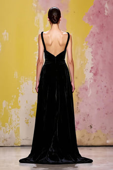 Simple Black Sheath Velvet Long Evening Dress