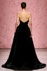 Load image into Gallery viewer, Simple Black Velvet Strapless A Line Long Evening Dress with Slit