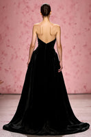 Load image into Gallery viewer, Simple Black Velvet Strapless A Line Long Evening Dress with Slit
