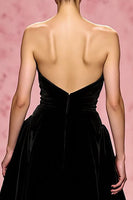 Load image into Gallery viewer, Simple Black Velvet Strapless A Line Long Evening Dress with Slit