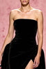 Load image into Gallery viewer, Simple Black Velvet Strapless A Line Long Evening Dress with Slit