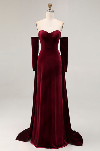 Dark Red Sweetheart Velvet A Line Long Evening Dress