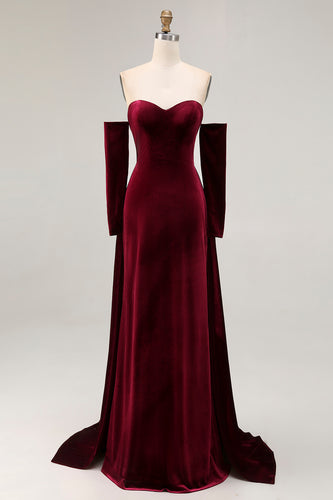 Dark Red Sweetheart A Line Velvet Long Holiday Party Dress