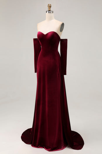 Dark Red Sweetheart A Line Velvet Long Holiday Party Dress