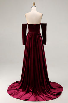 Dark Red Sweetheart A Line Velvet Long Holiday Party Dress