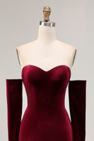 Load image into Gallery viewer, Dark Red Sweetheart A Line Velvet Long Holiday Party Dress